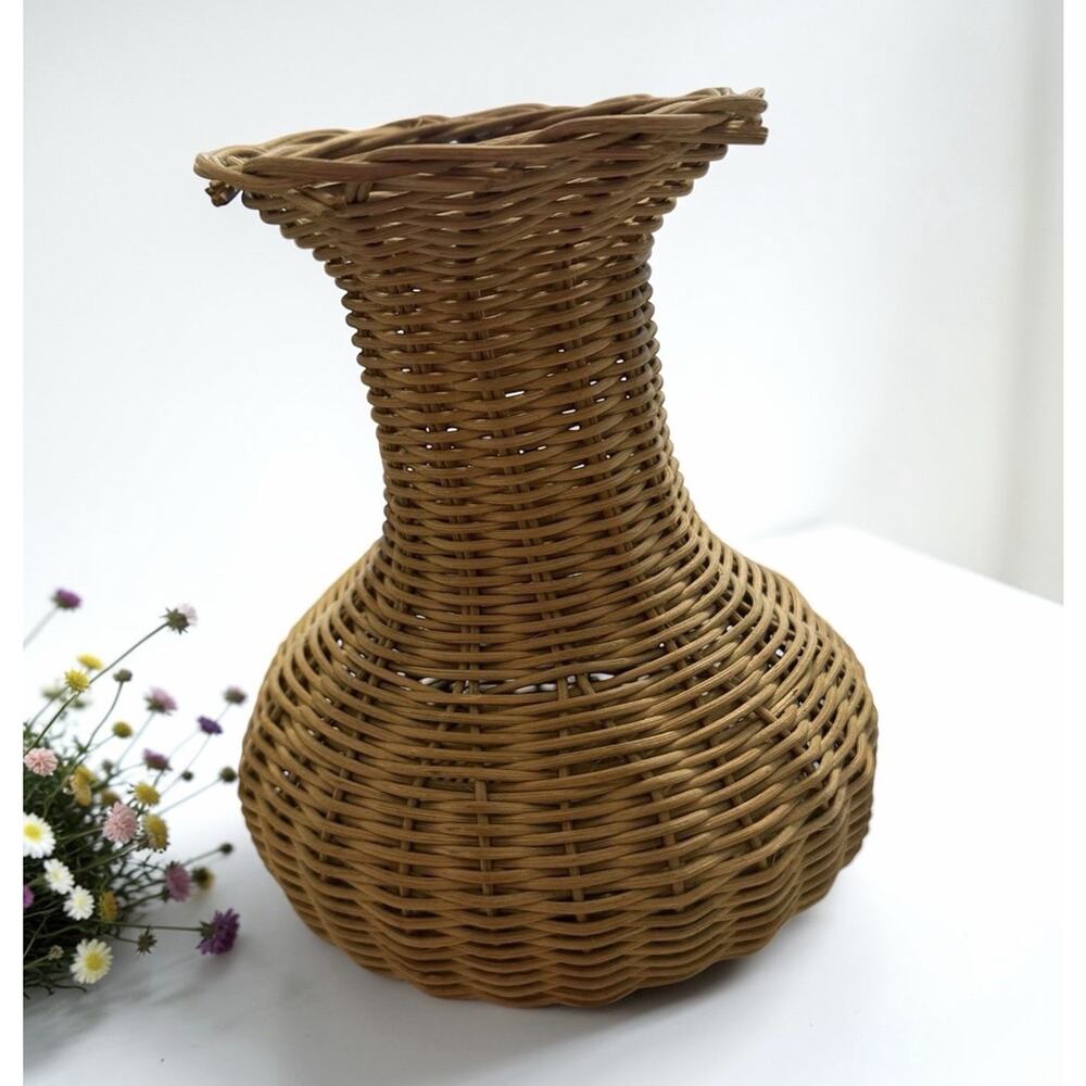 Antique Vintage Mission Arts & Crafts Wicker Vase Stickley? 8” FAST SHIP 3357-44